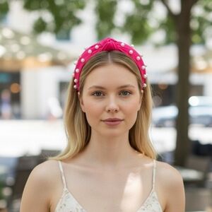 Pink Pearl-Embellished Knotted Headband
